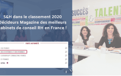 SQORUS (anciennement) S&H dans le classement 2020 Décideurs Magazine des meilleurs cabinets de conseil RH en France